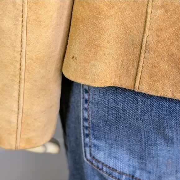 Vintage Pursuits Ltd Suede Leather Jacket Womens 14 Tan Button Up Y2K Clean Girl - Picture 9 of 13